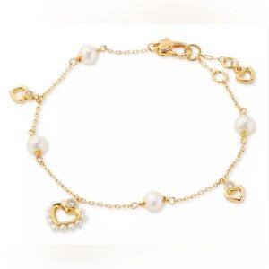 KATE SPADE Gold and Pearl Heart Charm Bracelet NEW